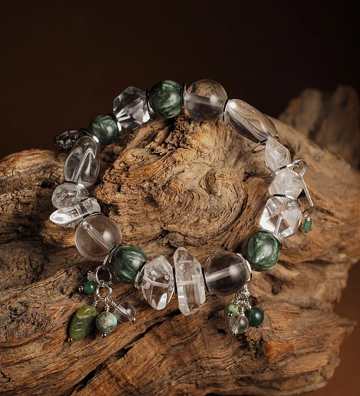 Браслет женский из Горного хрусталя и Серафинита №3