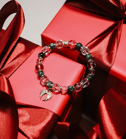 Браслет лаконичный из Горного хрусталя и Серафинита №2