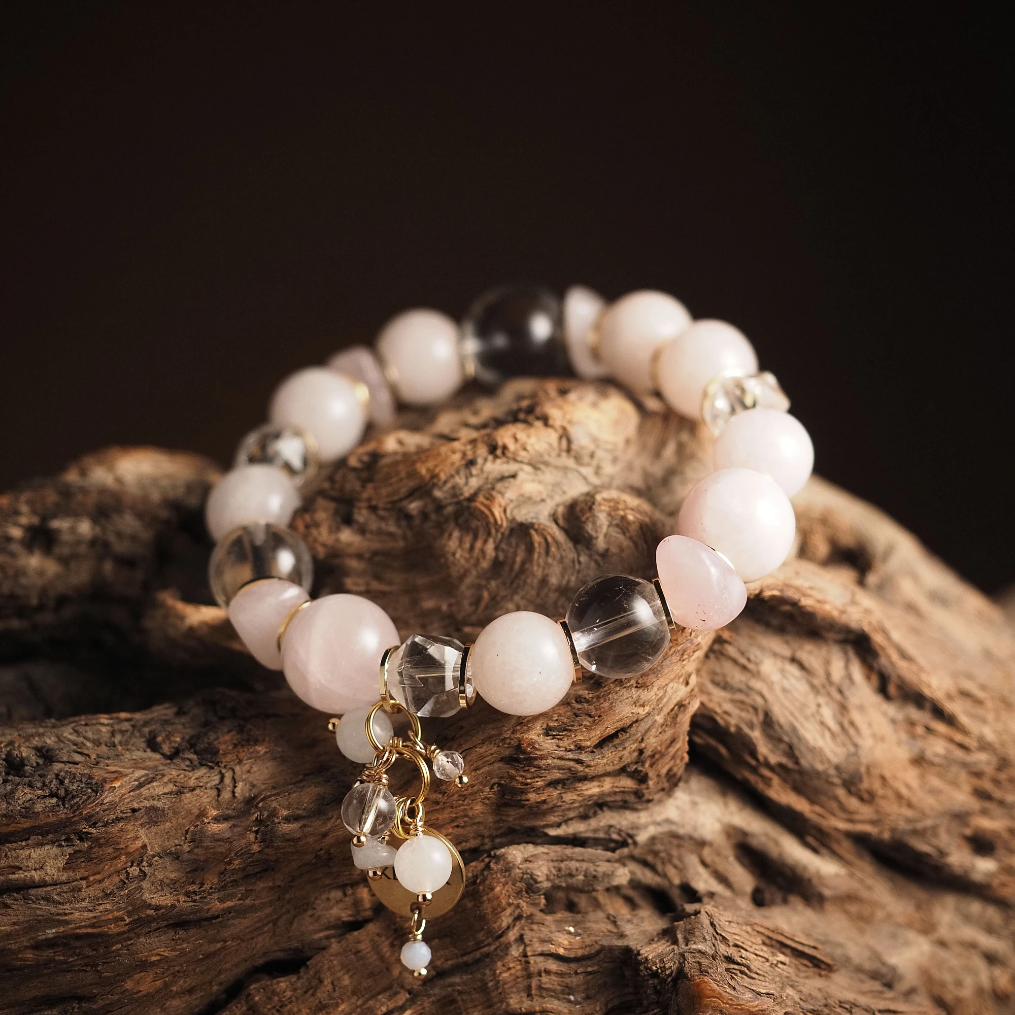 Браслет женский из Розового кварца и Горного хрусталя №3