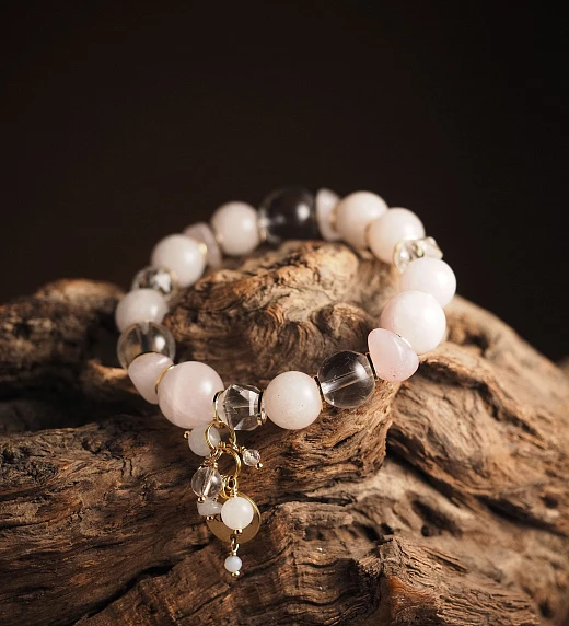 Браслет женский из Розового кварца и Горного хрусталя №3