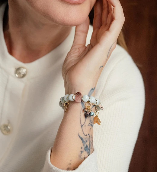 Браслет женский из Диопсида и Яшмы