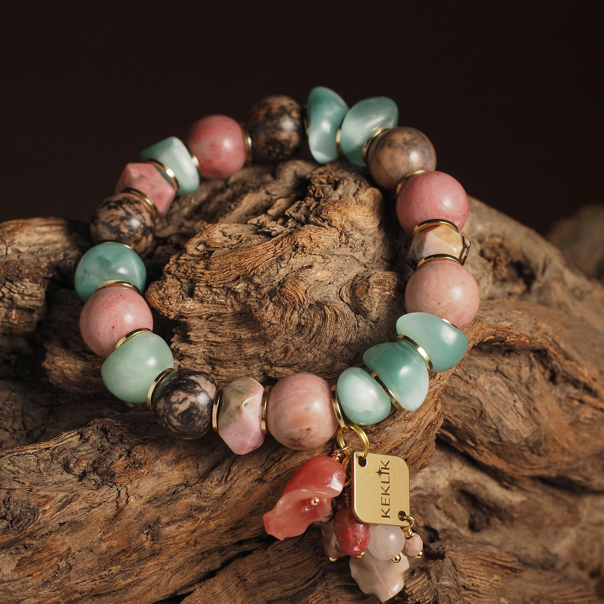 Браслет женский из Диопсида и Родонита №2