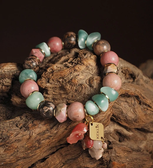 Браслет женский из Диопсида и Родонита №2