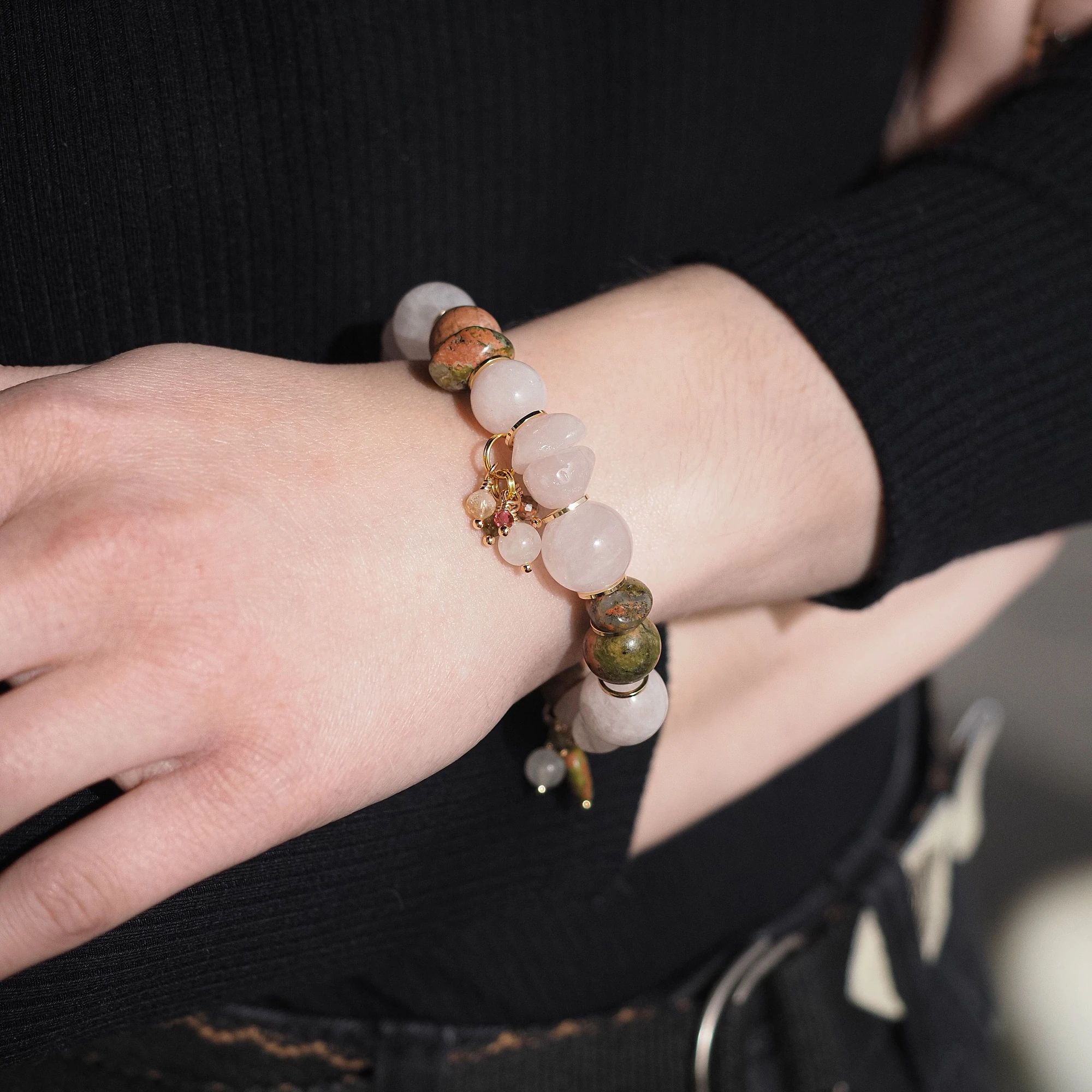 Браслет из Розового кварца и Яшмы женский