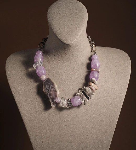Чокер женский из Агата, Аметиста и Горного хрусталя