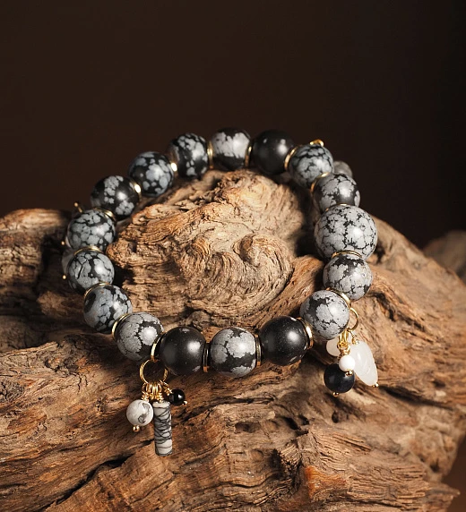 Браслет женский из Снежного Обсидиана и Яшмы №1