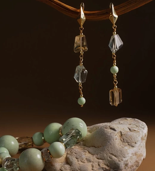 Серьги из Хризопраза, Аметиста и Цитрина