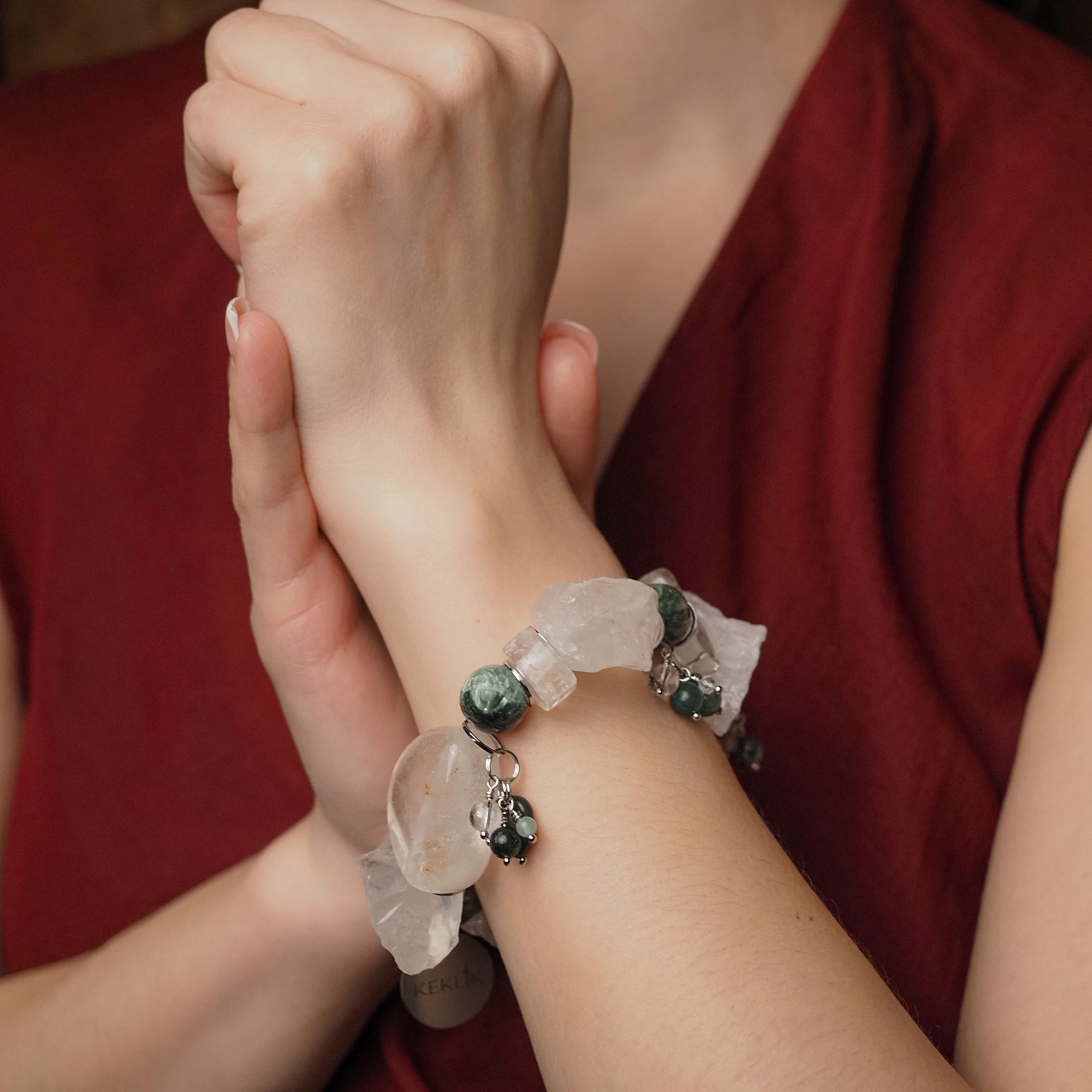 Браслет из Горного хрусталя и Серафинита женский №2