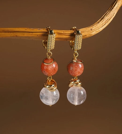 Серьги из Розового кварца и Солнечного камня