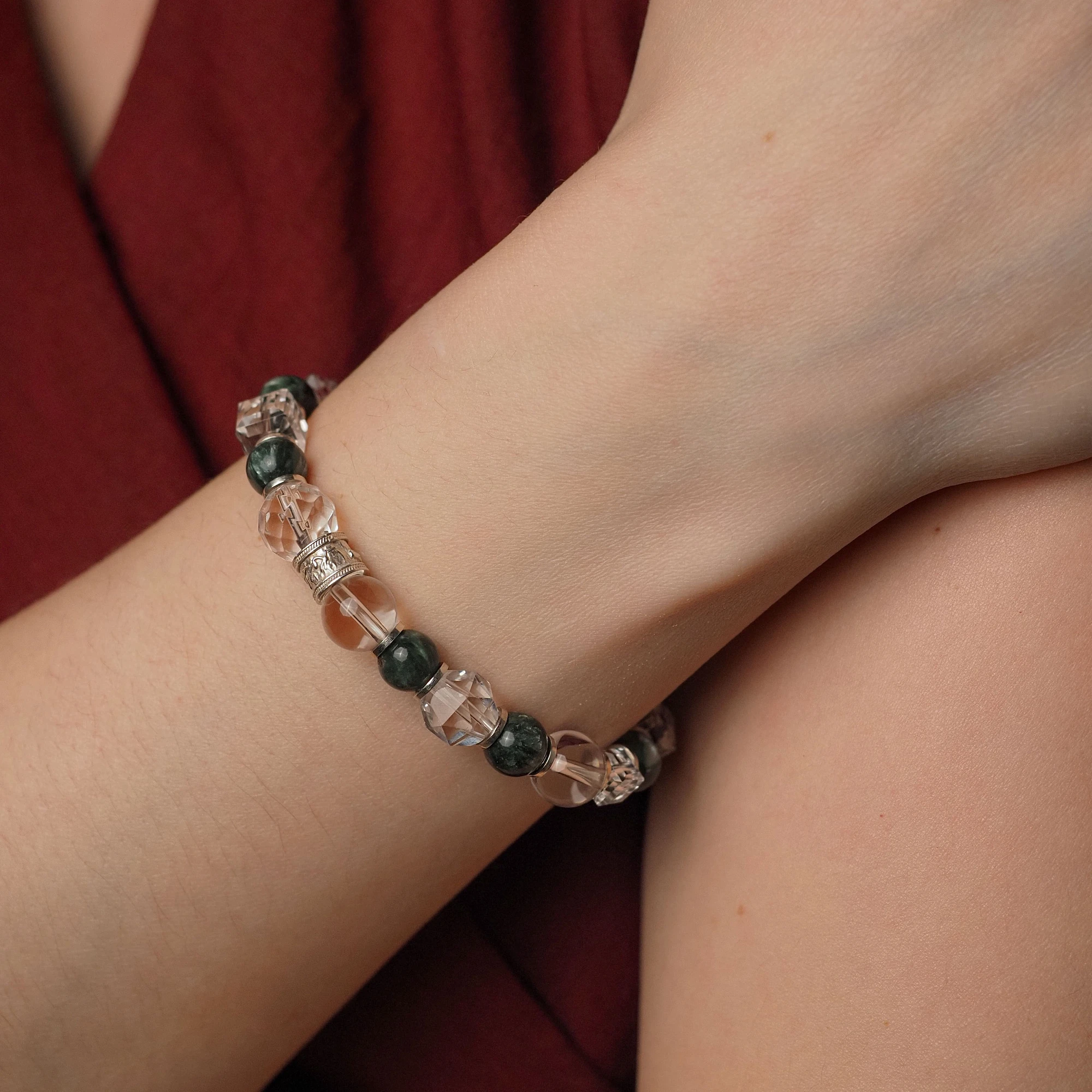 Браслет из Горного хрусталя и Серафинита лаконичный №2