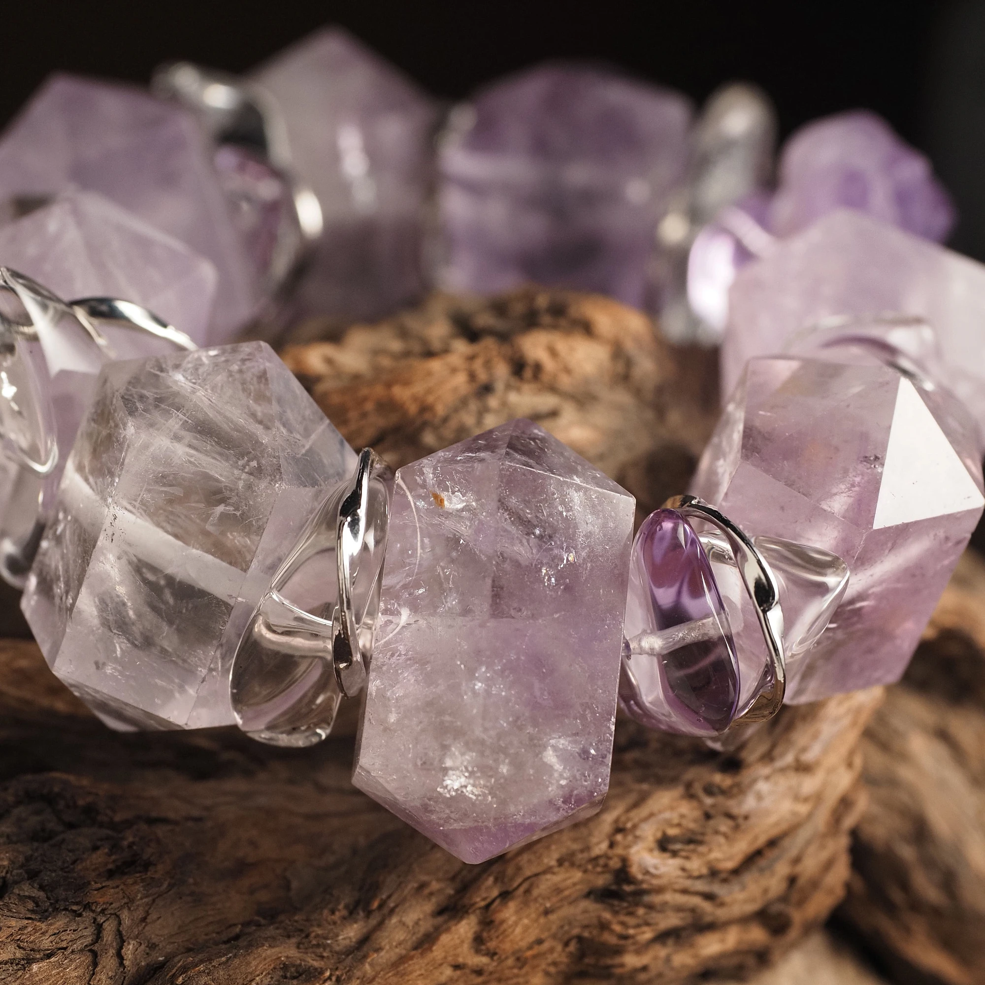 Браслет женский из Аметиста и Горного хрусталя