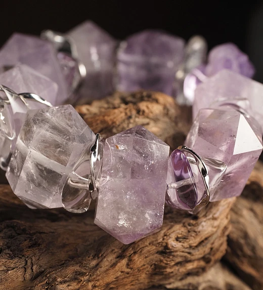 Браслет женский из Аметиста и Горного хрусталя