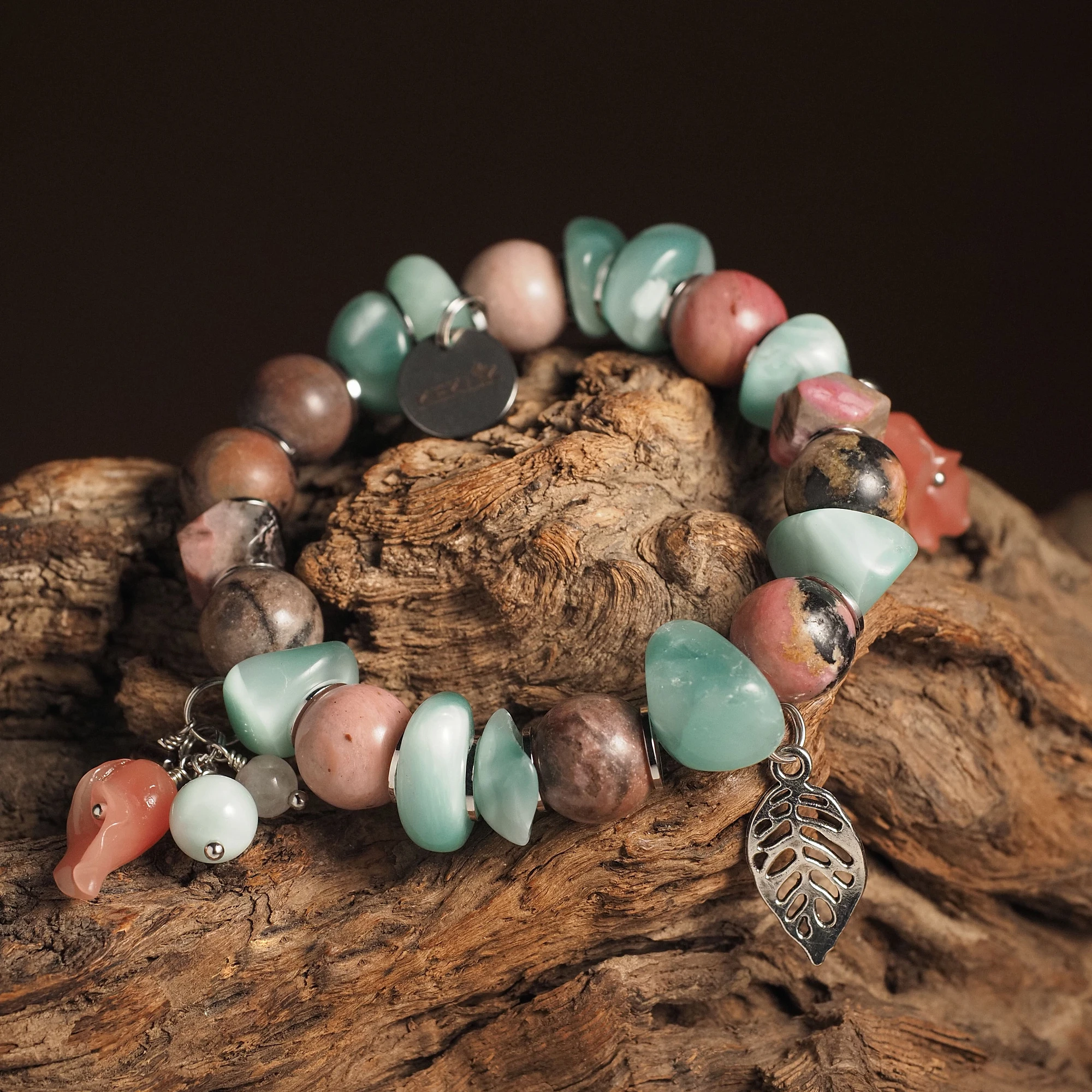 Браслет женский из Диопсида и Родонита №3