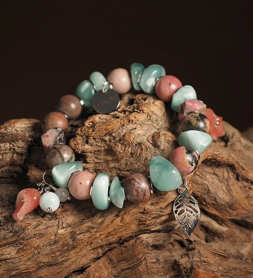 Браслет женский из Диопсида и Родонита №3