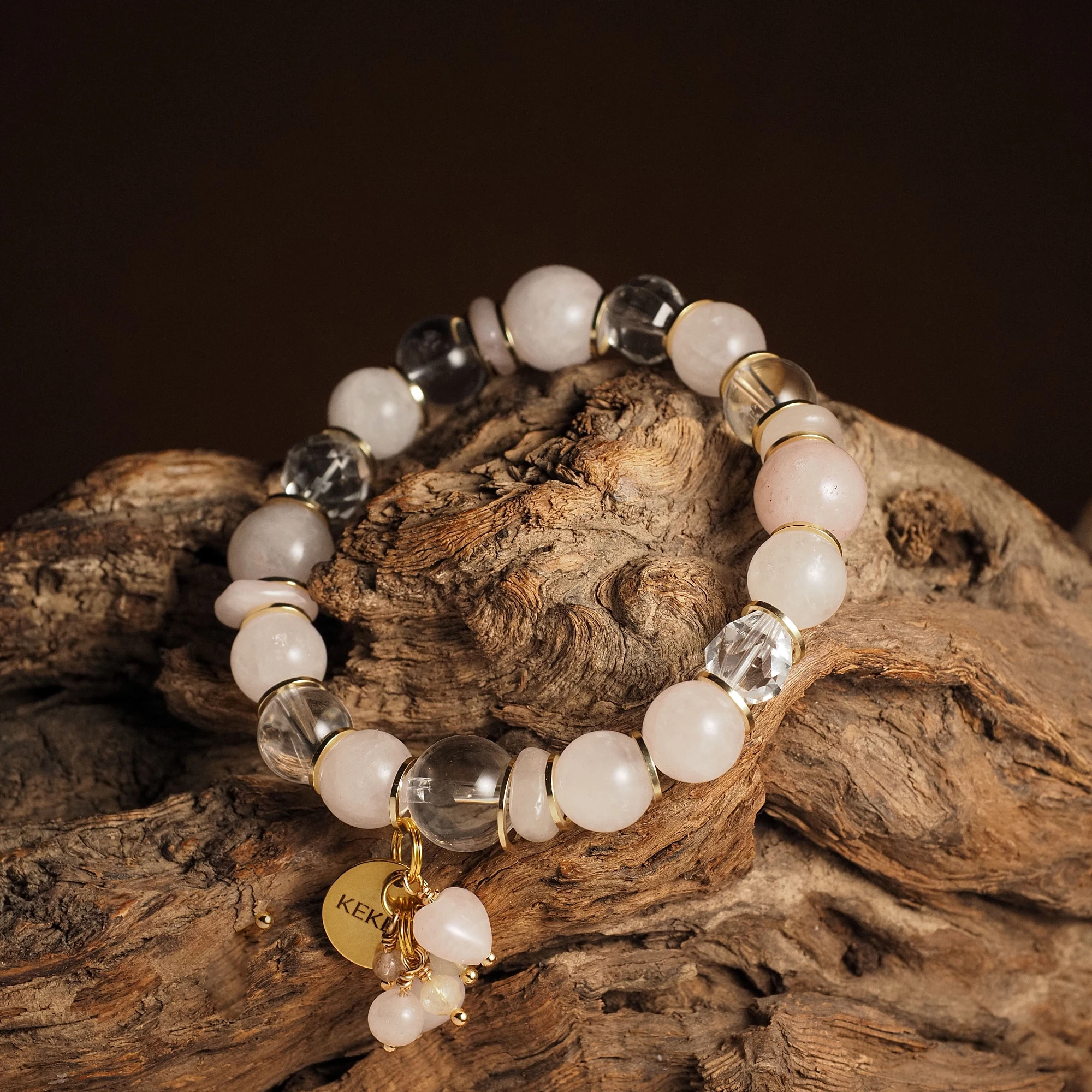 Браслет женский из Розового кварца и Горного хрусталя №2