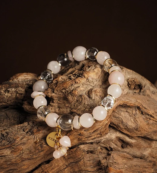 Браслет женский из Розового кварца и Горного хрусталя №2