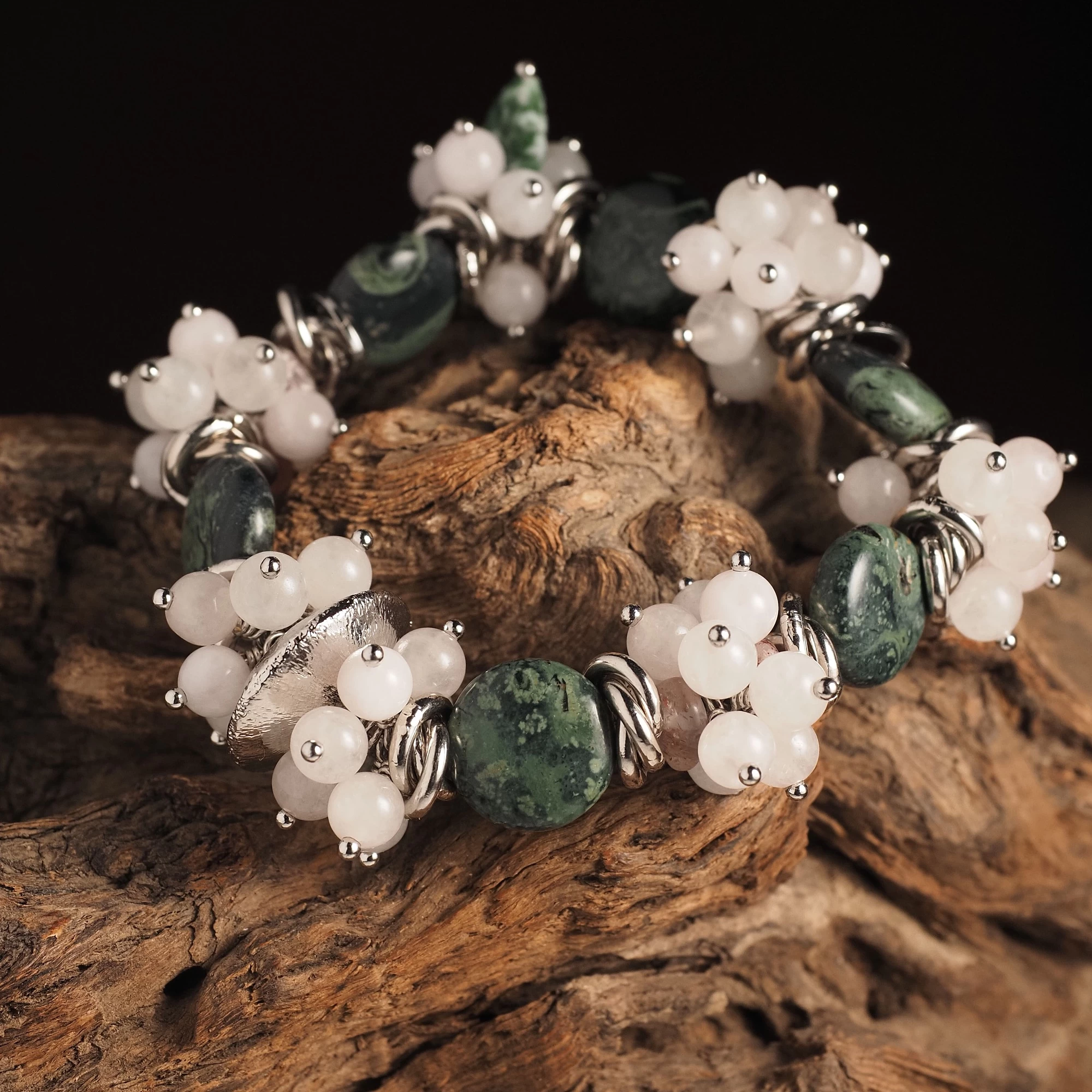 Браслет женский из Яшмы, Розового кварца и Клубничного кварца