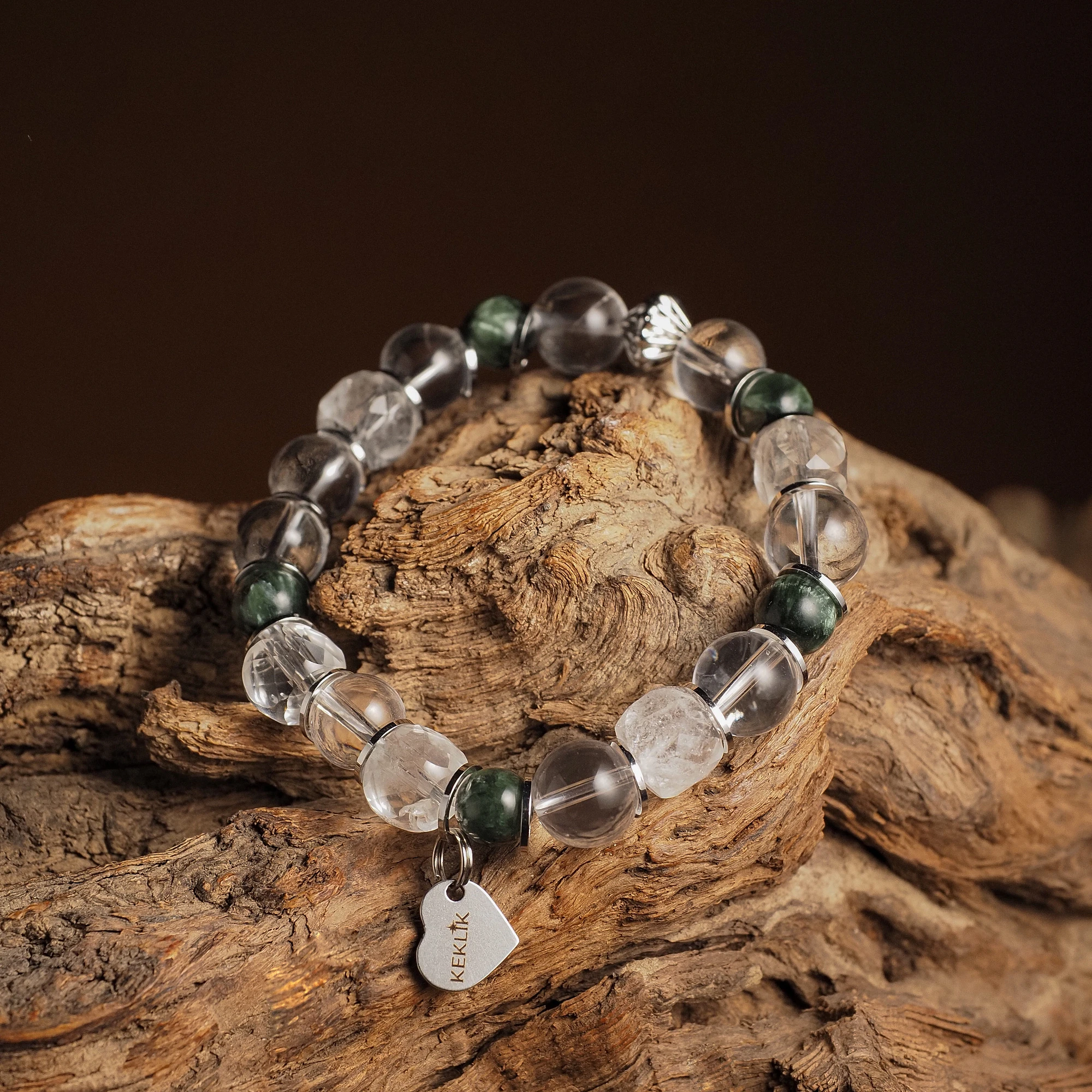 Браслет лаконичный из Горного хрусталя и Серафинита №1