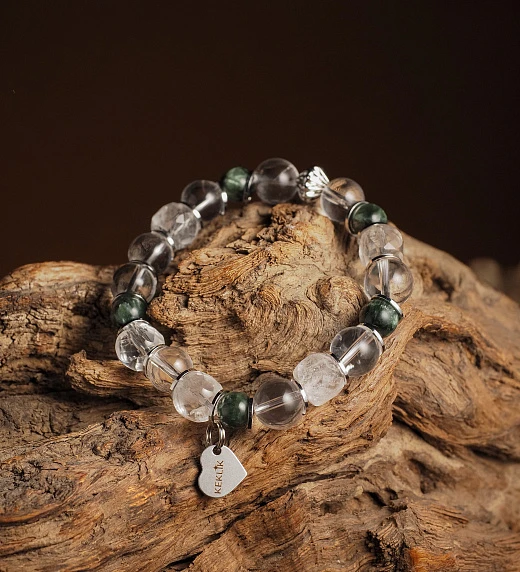 Браслет лаконичный из Горного хрусталя и Серафинита №1