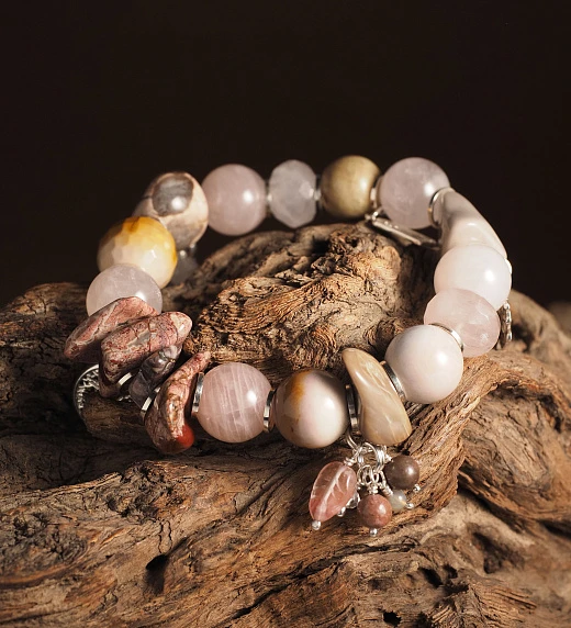 Браслет женский из Агата, Розового кварца и Яшмы
