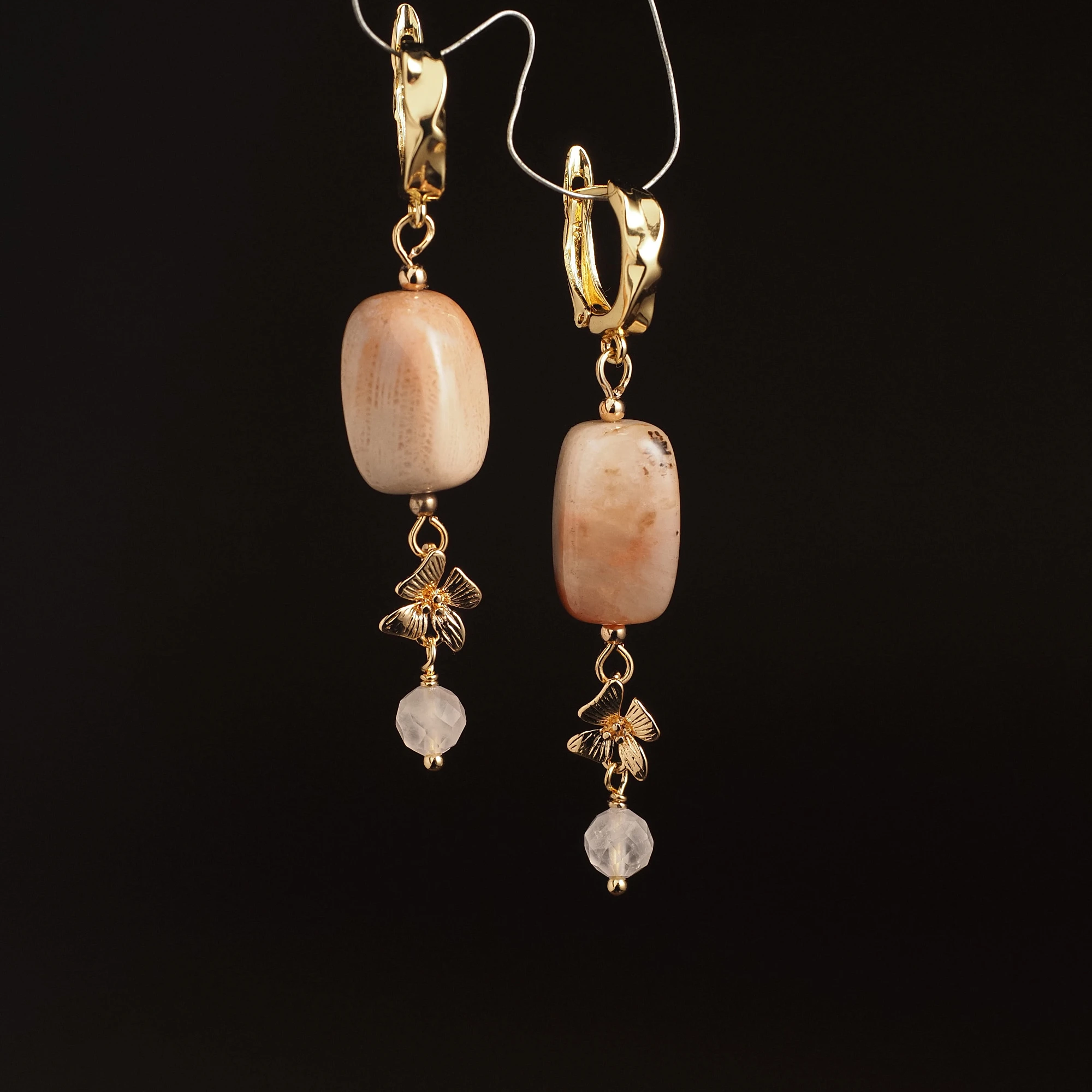 Серьги из Коралла и Розового кварца