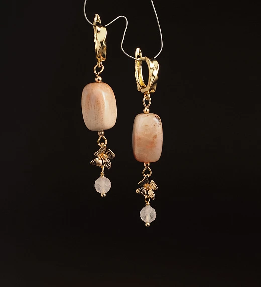 Серьги из Коралла и Розового кварца