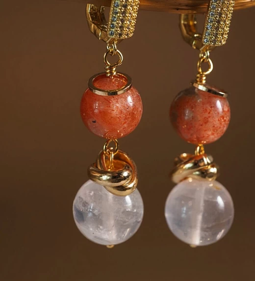 Серьги из Розового кварца и Солнечного камня