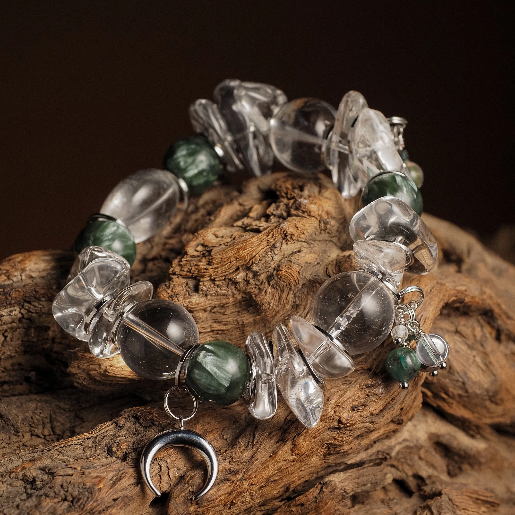 Браслет женский из Горного хрусталя и Серафинита №4