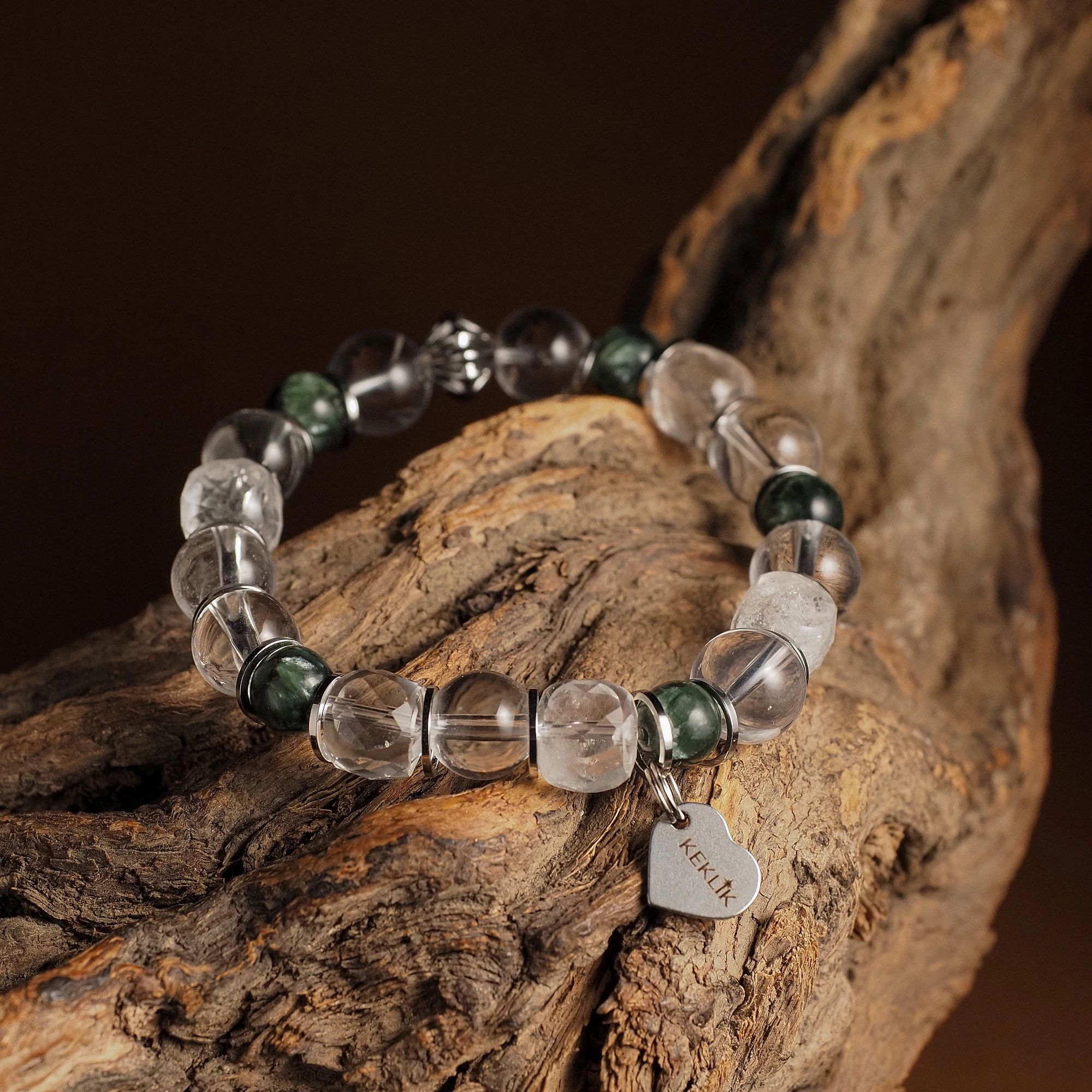 Браслет лаконичный из Горного хрусталя и Серафинита №1