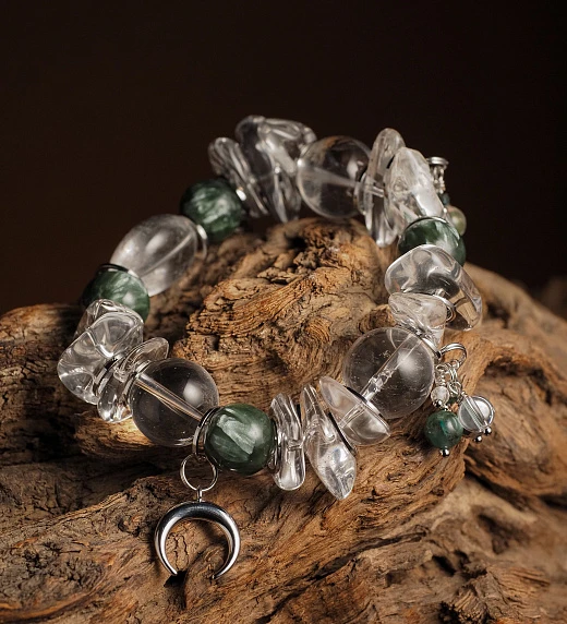 Браслет женский из Горного хрусталя и Серафинита №4