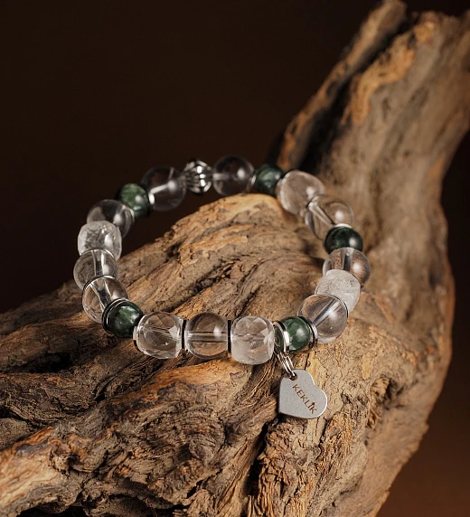 Браслет лаконичный из Горного хрусталя и Серафинита №1