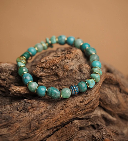 Браслет женский из Бирюзы, Хризоколлы и Хризопраза