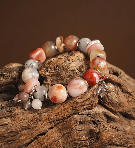 Браслет женский из Агата, Карнеола, Турмалинового кварца и Яшмы