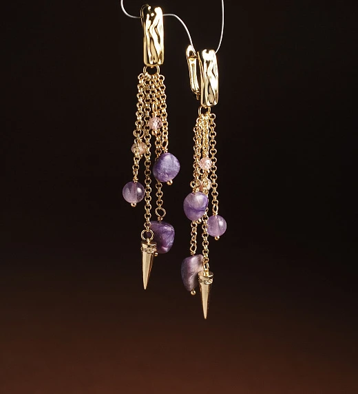 Серьги из Агата, Аметиста и Чароита 