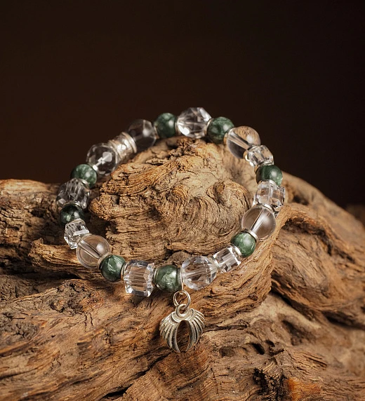 Браслет лаконичный из Горного хрусталя и Серафинита №2