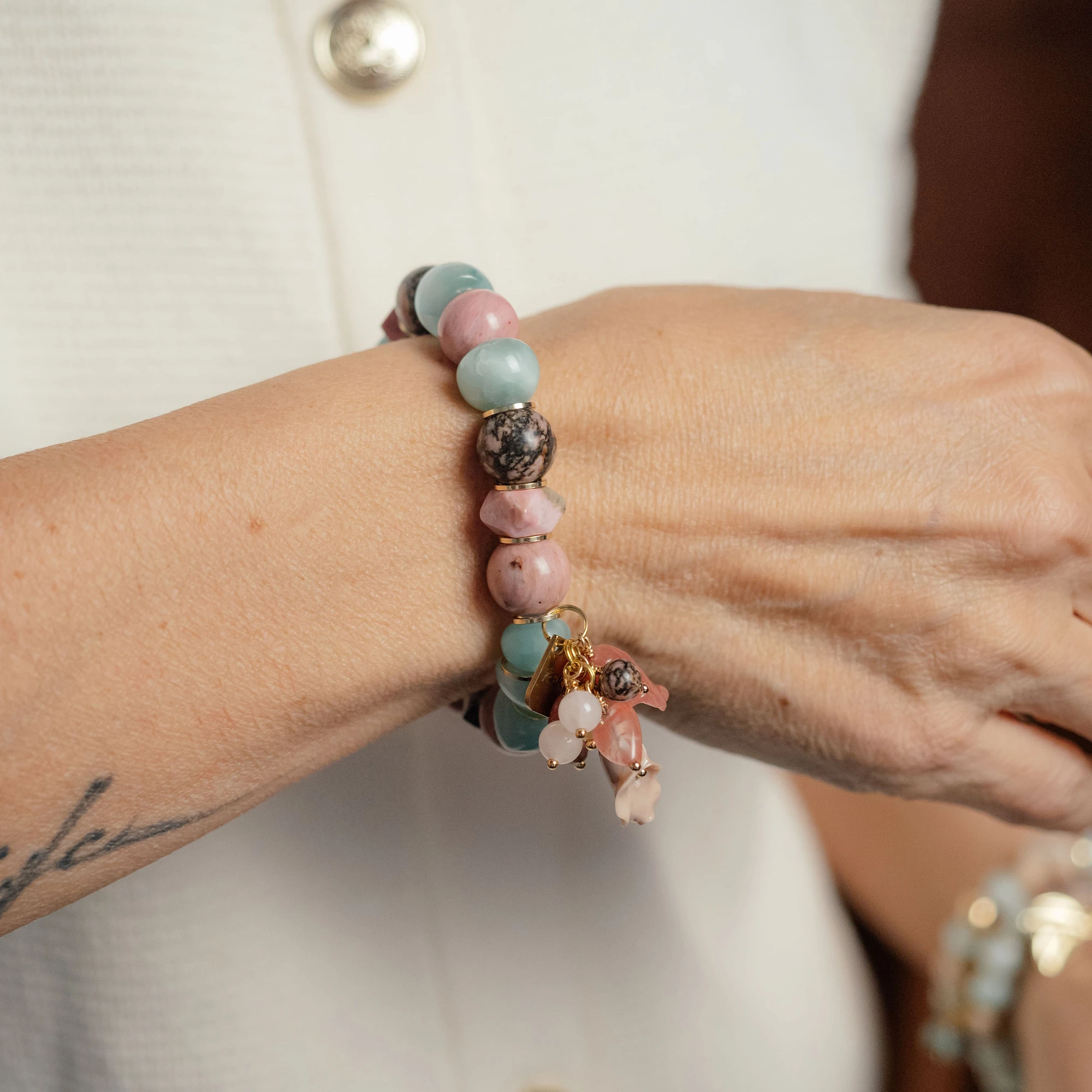 Браслет женский из Диопсида и Родонита №2