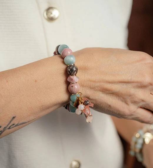 Браслет женский из Диопсида и Родонита №2