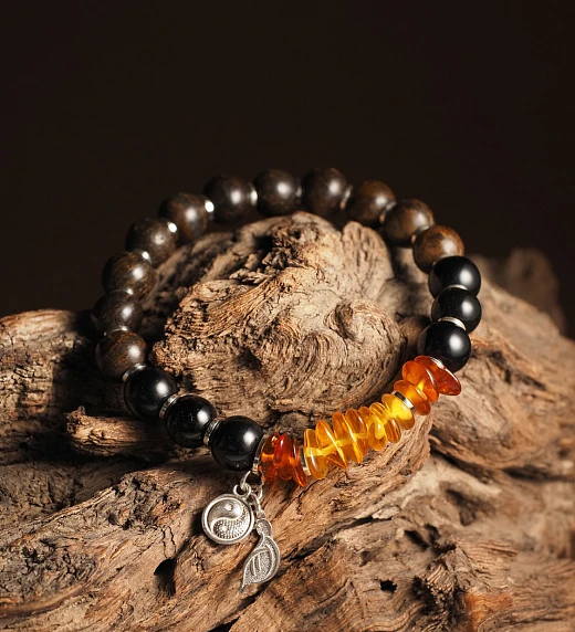 Браслет из Бронзита, Турмалина и Янтаря лаконичный