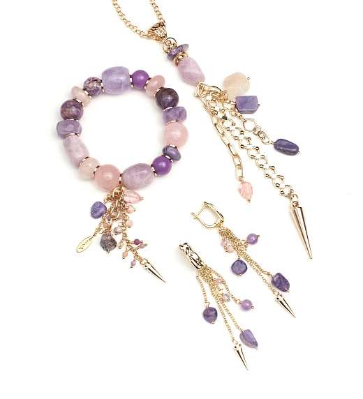 Браслет женский из Аметиста, Берилла, Кунцита, Чароита и Фосфосидерита 