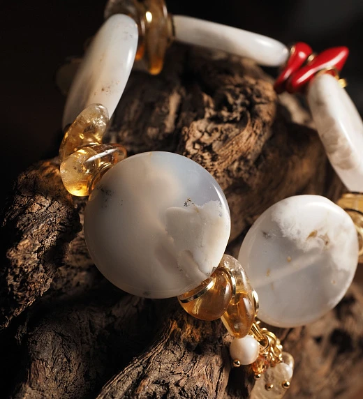 Браслет женский из Сакурового Агата и Цитрина