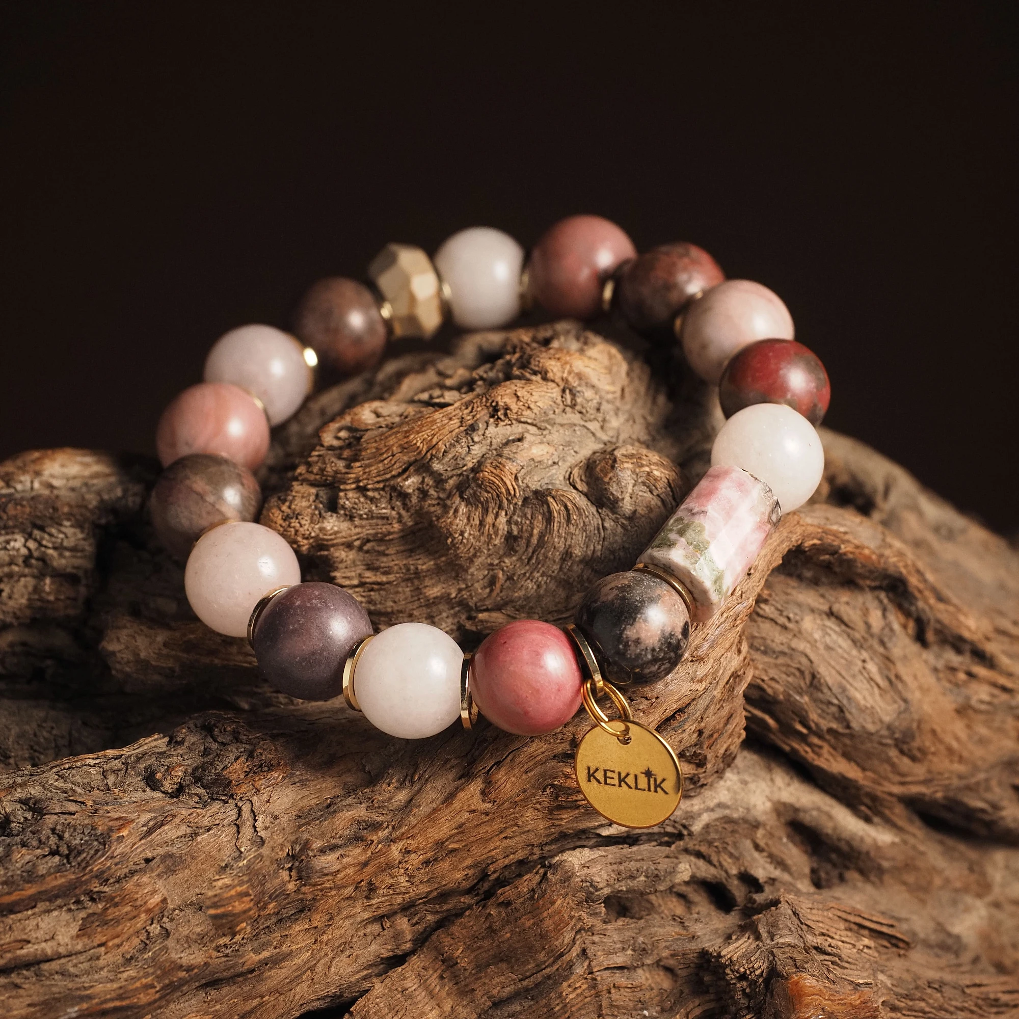 Браслет женский из Родонита и Розового кварца