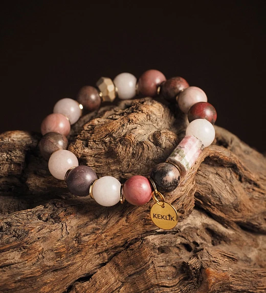 Браслет женский из Родонита и Розового кварца