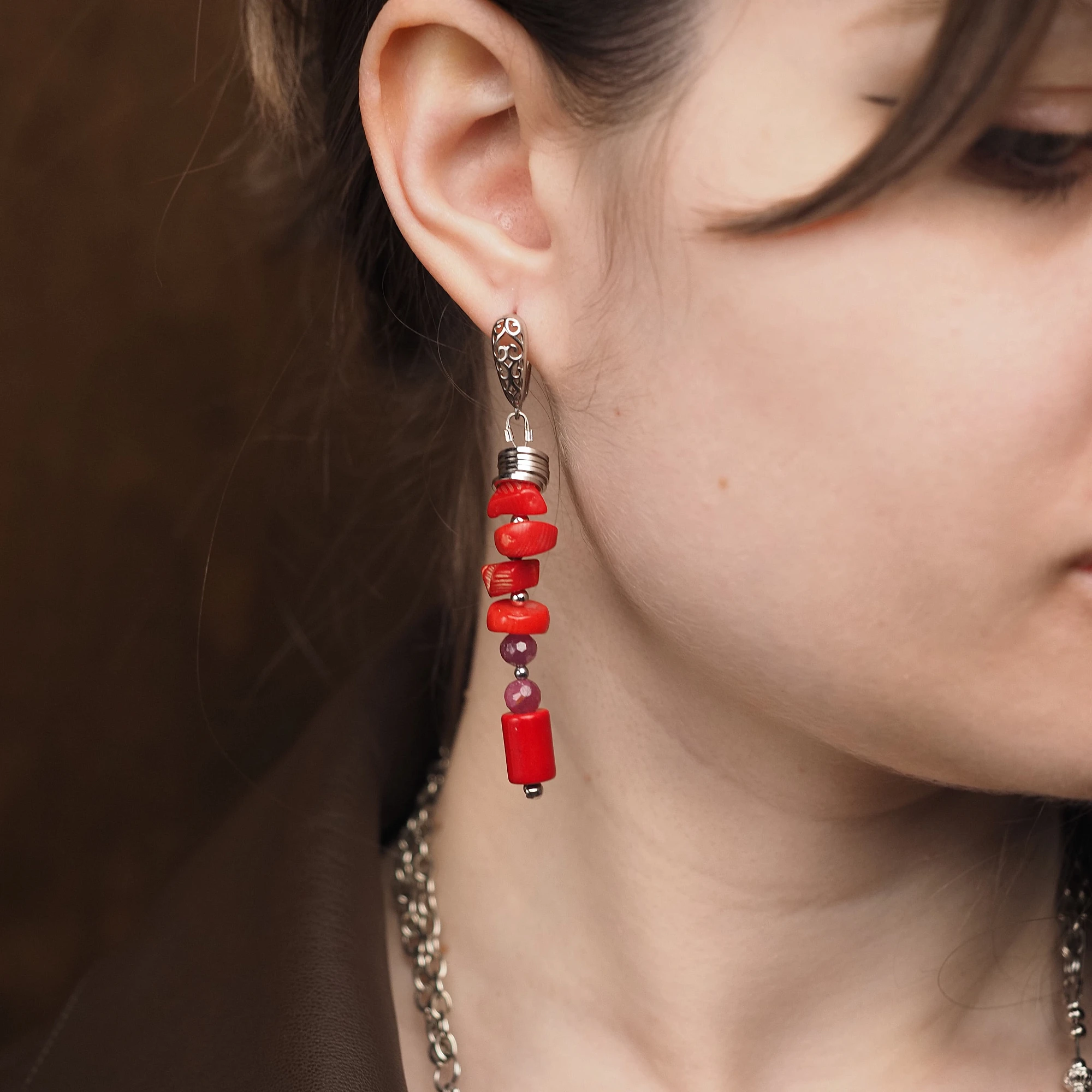 Серьги из Коралла и Корунда