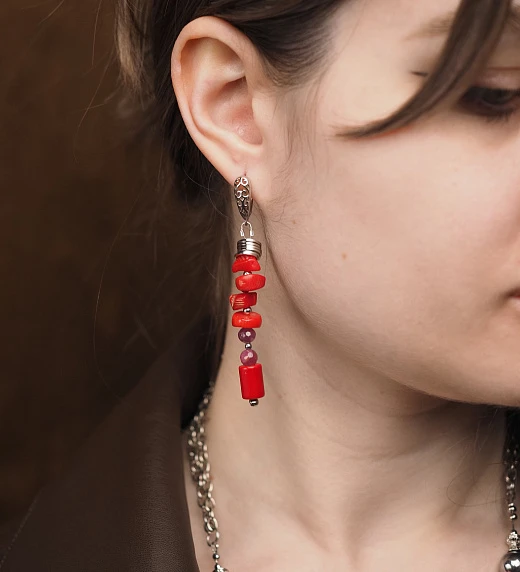 Серьги из Коралла и Корунда