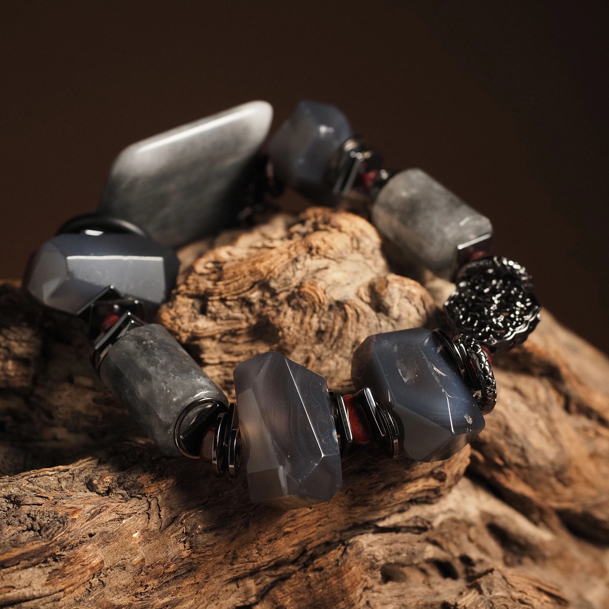 Браслет женский из Турмалинового кварца, Кошачьего глаза, Агата, Граната и Гематита