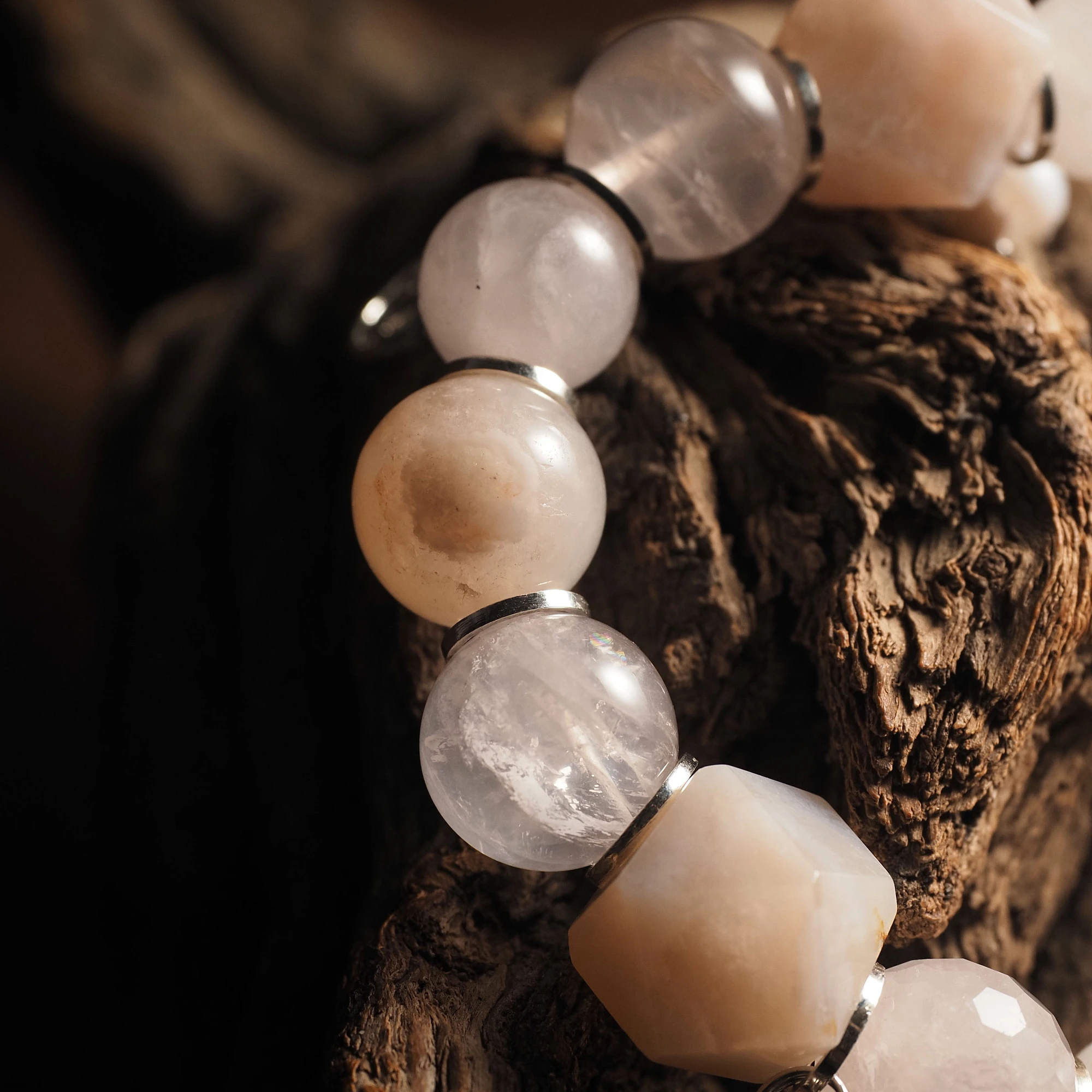 Браслет из Розового кварца, Сакурового Агата и Цитрина женский