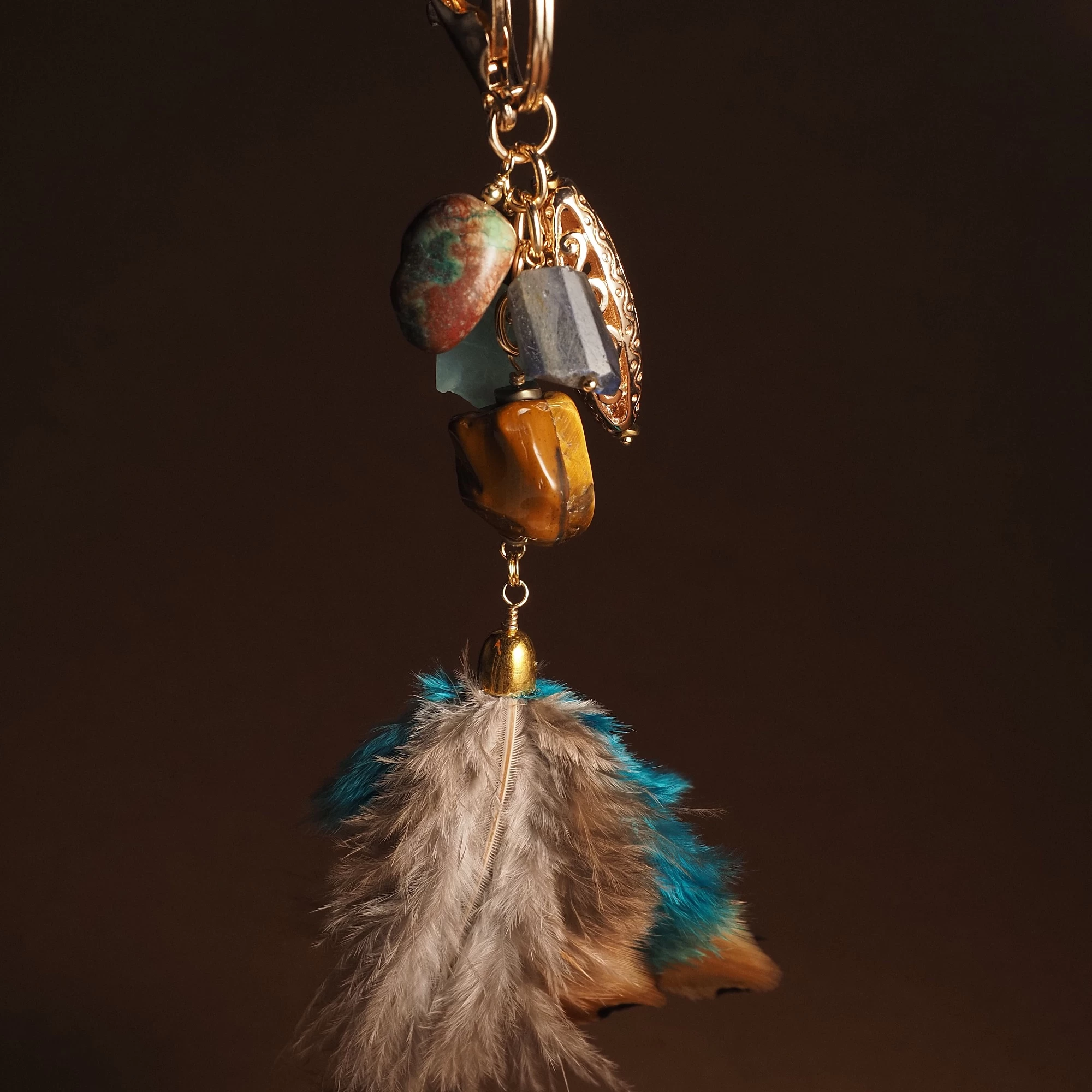 Брелок из Агата, Хризоколлы, Тигрового глаза, Хризопраза и Лабрадора
