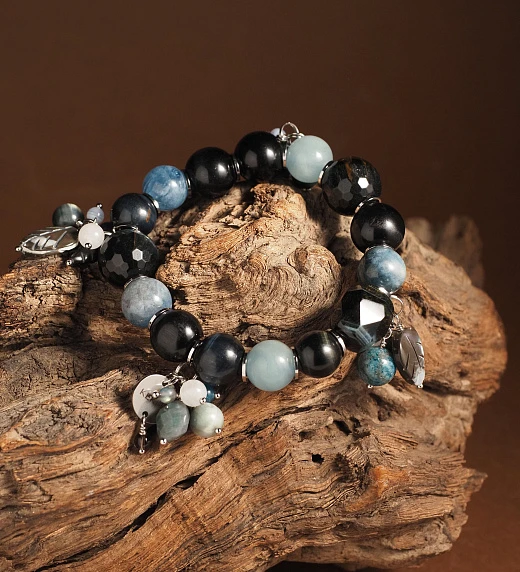 Браслет из Аквамарина, Апатита, Тигрово-Соколиного глаза и Соколиного глаза женский
