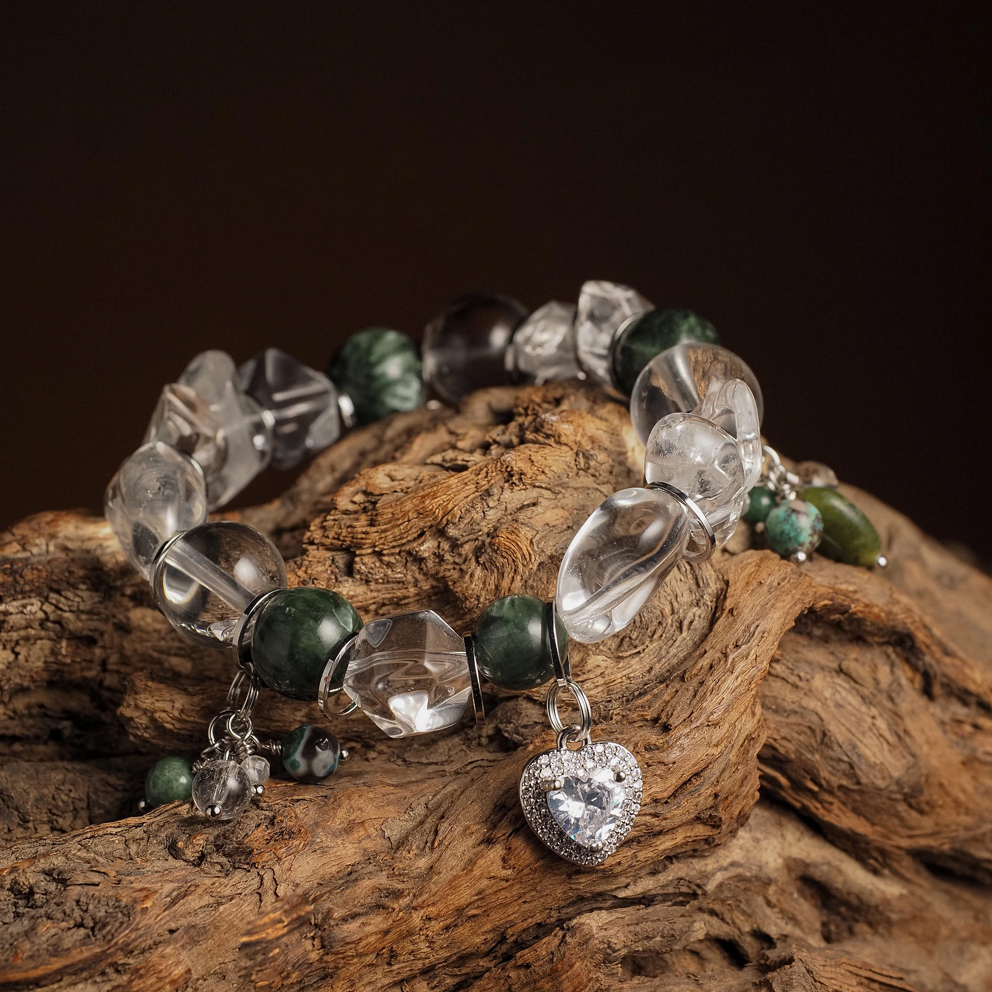 Браслет женский из Горного хрусталя и Серафинита №3