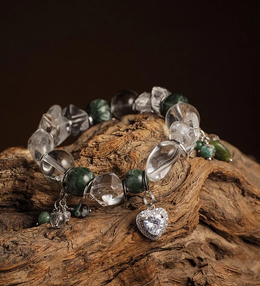 Браслет женский из Горного хрусталя и Серафинита №3